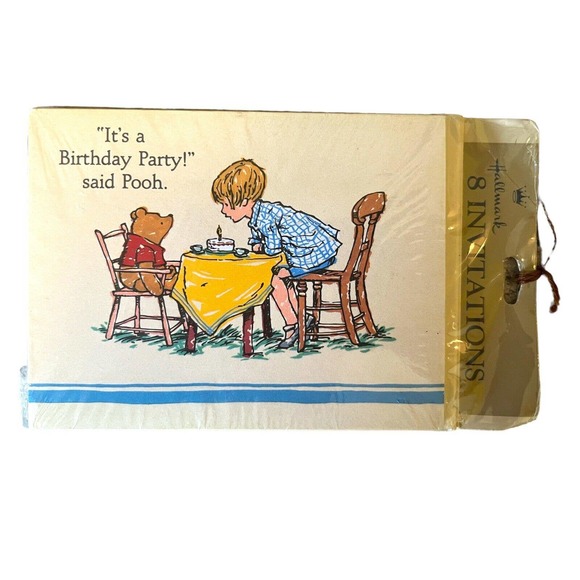 Vintage Winnie The Pooh Birthday Invitations 8ct Hallmark Disney 1986 NOS Lot 3 - Picture 2 of 3